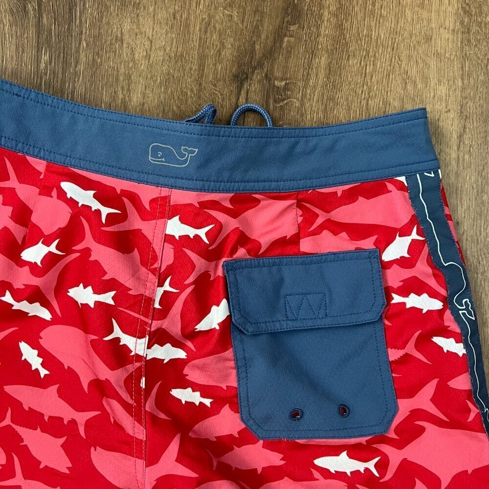 VINEYARD VINES Red Shark Board Shorts Swim Trunks Sz 28 - Picture 8 of 10